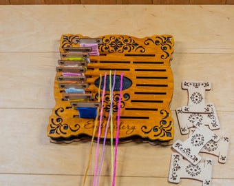 Embroidery Organizer for Thread Spools & Needles, Needle Holder Rack, Wooden Bobbin Display