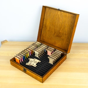 Carved Wooden Box for 60 Thread Spools, Embroidery Floss Card Holder, Custom Cross Stich Box, Sewing Organizer, Bobbin Organizer, Mom Gift