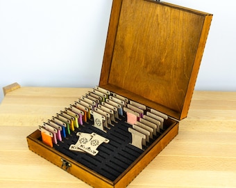 Carved Wooden Box for 60 Thread Spools, Embroidery Floss Card Holder, Custom Cross Stich Box, Sewing Organizer, Bobbin Organizer, Mom Gift