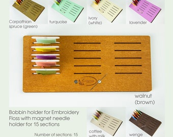 Spulenhalter für Stickgarn & magnetischer Nadelhalter, 15 Steckplätze, Kreuzstich-Organizer aus Holz, Stickereizubehör
