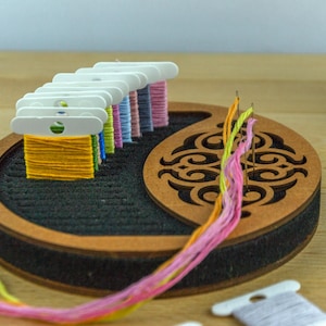 Organiseur décoratif pour point de croix et fil de canette à broder, porte-fil avec insert en mousse et rappel d'aiguille, idée cadeau couture