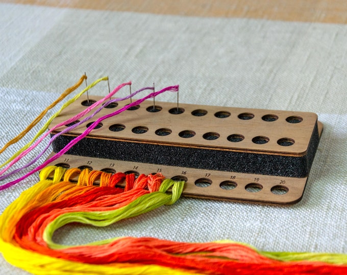 Embroidery Organizer For Threads And Needles, Wooden Floss Holder With 20 Holes, Sewing Craft Storage, Needlework Tool, Stitch Lover Gift