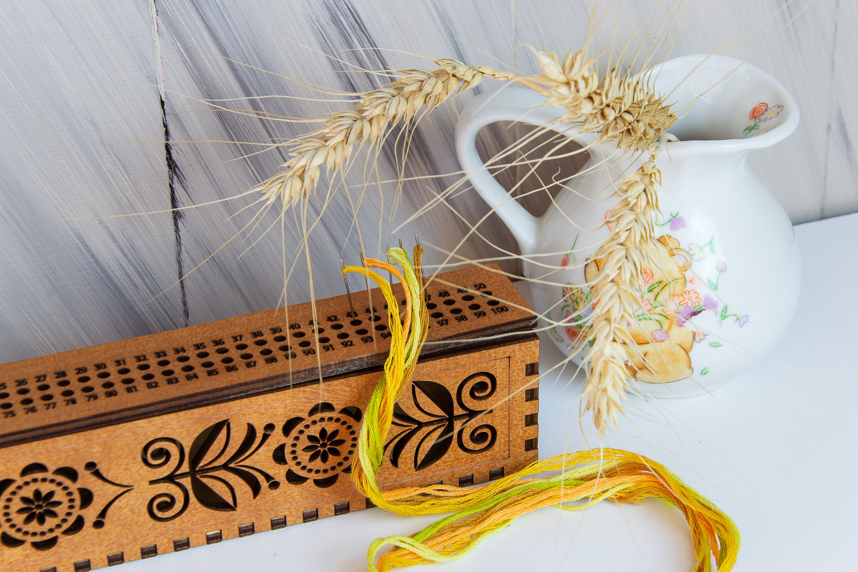 Custom Wooden Needle Organizer Box 100 Slot Needle Holder for Embroidery Floss Personalized Needle Storage