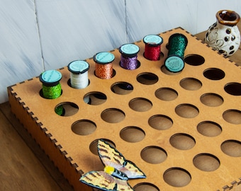 Spool Storage Organizer for Threads, Thread Rack for Craft Room, Wooden Box for Sewing & Embroidery Thread Bobbins, Gift For Mom