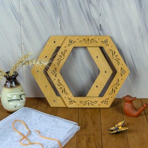 Custom Wooden Stitching Frame and Stand, Magnetic Mill Hill, Hexagonal Display For Cross Stitch And Photos, Embroidery Hoop Set, Art Frame