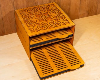 Wooden Box for Embroidery Bobbin Holder with Removable Trays & Spool Set, 120 Slots