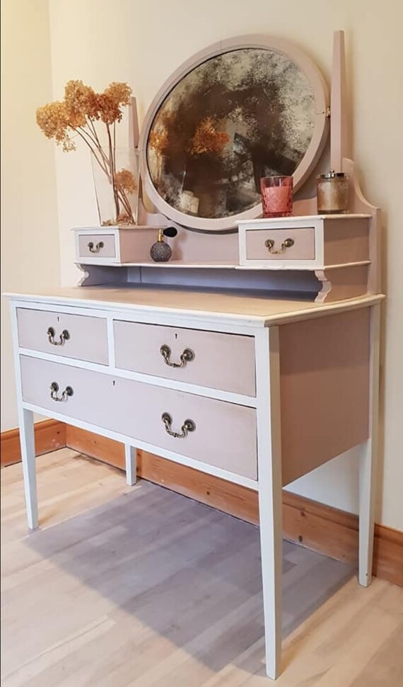 Dusky Pink Vintage Dressing Table With Antiqued Mirror Etsy