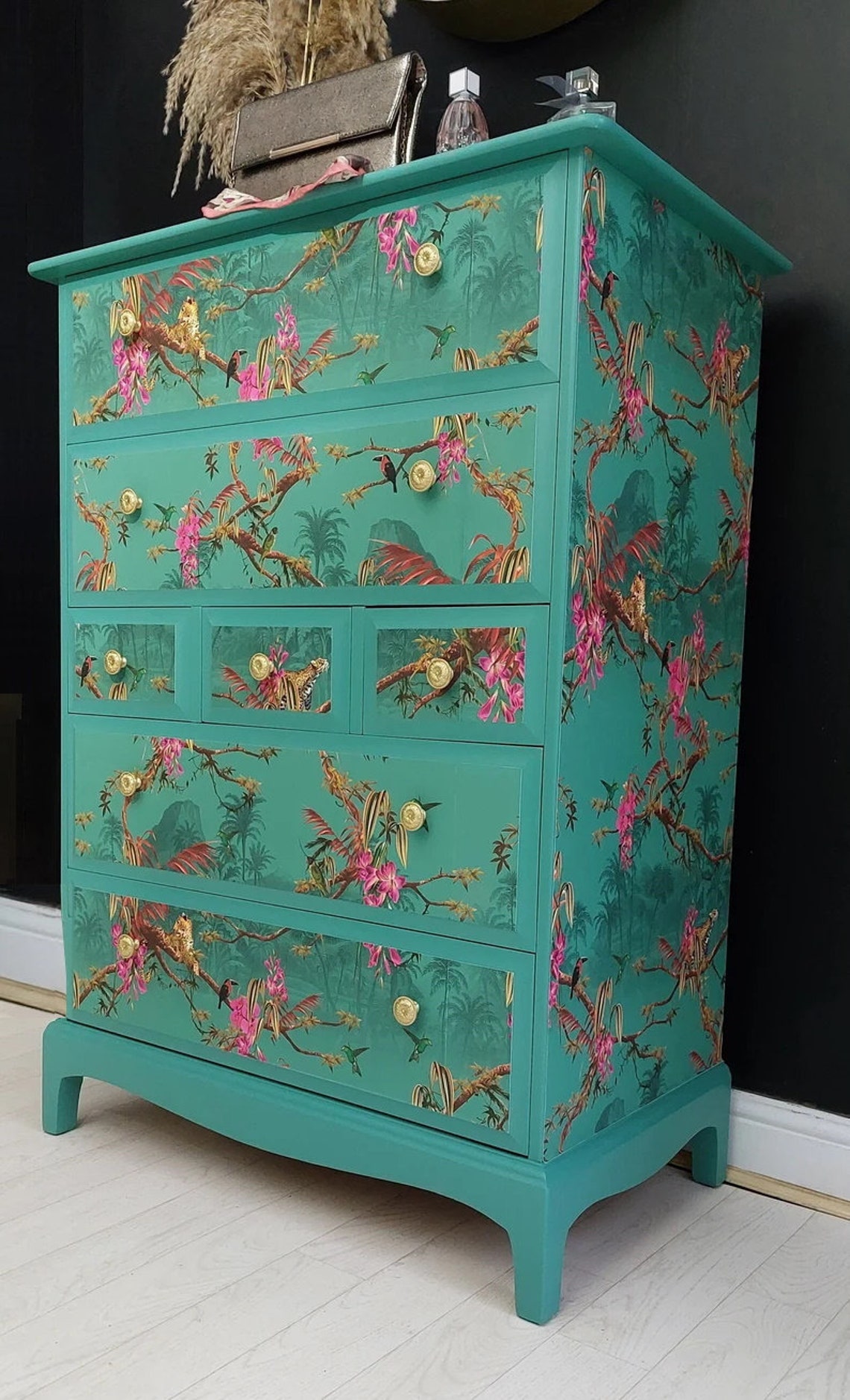 Vintage Stag Chest of Drawers, Decoupaged Chest of Drawers, Stag Tallboy, Decoupaged Chest of