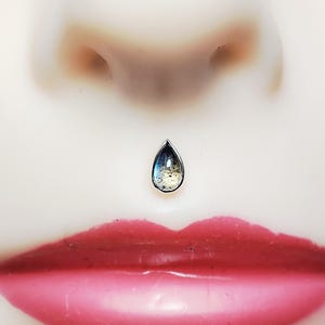14k Solid White Gold fadenlose Labradorit Natürliche Titan Post Medusa Philtrum Lippen Helix Tragus Conch Knorpel Vertikale Nase