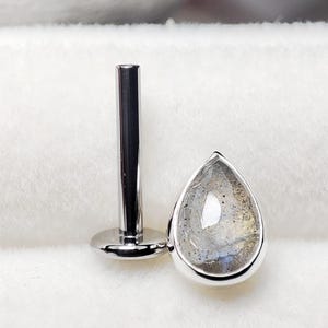 925 Silver Threadless Labradorite Natural Titanium Post Labret 16g Medusa Philtrum Lips Helix Tragus Conch Cartilage Vertical Piercing Snug