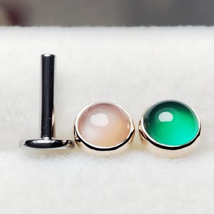 14k Solid Yellow Gold Threadless Gemstone Natural Titanium Post Piercing Medusa Philtrum Lips Helix Tragus Conch Cartilage Monroe Vertical