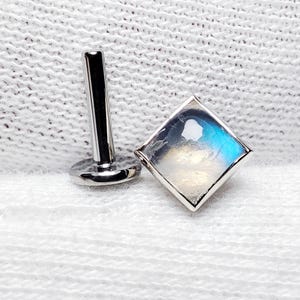 14k Solid White Gold Fadenlose Mondstein Natürliche Titan Labret Medusa Philtrum Lippen Helix Tragus Conch Knorpel Vertikale Piercing Snug