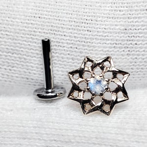14k Solid Gold Fadenlos Mondstein Natürliche Titan Labret 16g Piercing Medusa Philtrum Lippen Helix Tragus Conch Knorpel Vertikale Piercing
