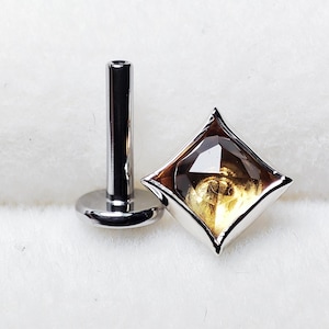 14k Solid White Gold Threadless Citrine Natural Titanium Labret Teardrop Medusa Philtrum Lips Helix Tragus Conch Cartilage Monroe Vertical