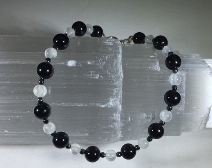 Featured listing image: Holy Grail of Protection: Black Tourmaline, Selenite & Hematite Healing Intention Bracelet - Reiki Charged - Blocks, Deflects and Purifies