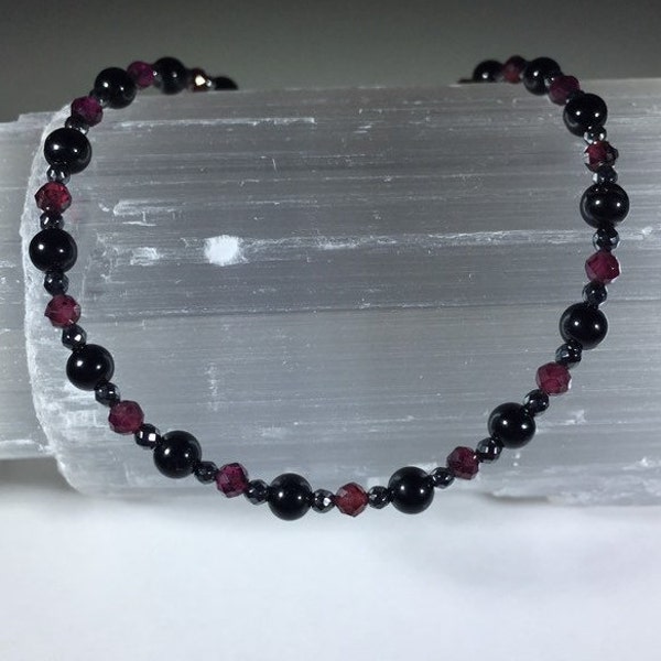 Energy Shielding Aura Protection: Onyx, Garnet & Hematite Healing Intention Bracelet - Reiki Charged- Grounding, Balancing, Energizing