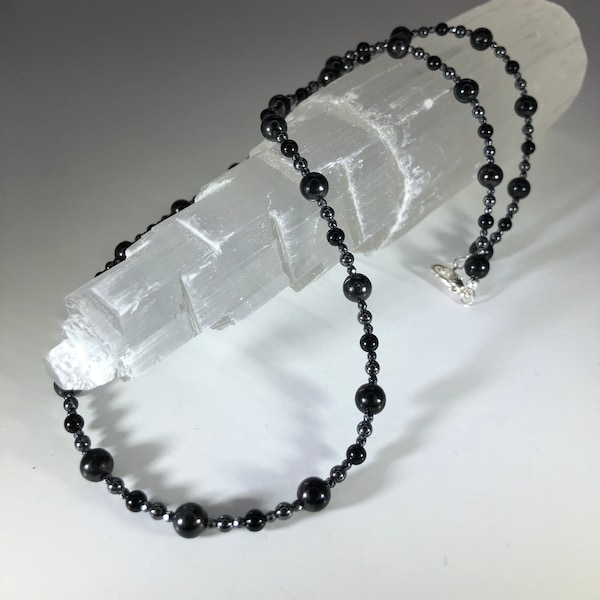Shungite Black Tourmaline Hematite Necklace: Aura & EMF Protection