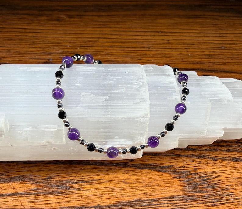 Minimalist Empath Protection: Amethyst, Black Tourmaline and Hematite Healing Intention Bracelet - Reiki Charged - Keep Negativity Away image 11