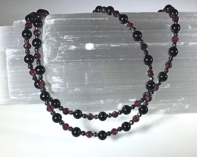 Featured listing image: Energy Shielding Aura Protection - Reiki Charged- Onyx, Garnet & Hematite Healing Intention Necklace- Grounds, Strengthens and Energizes