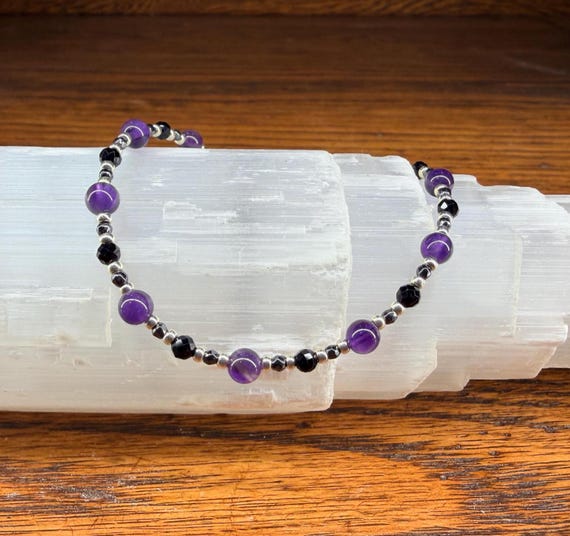 Minimalist Empath Protection: Amethyst, Black Tourmaline and Hematite Healing Intention Bracelet - Reiki Charged - Keep Negativity Away