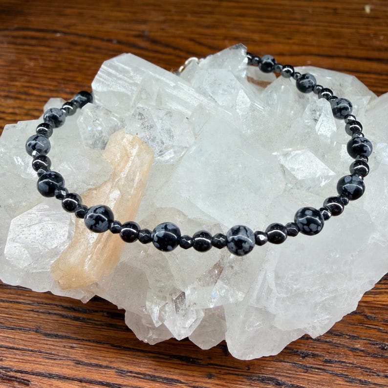 Snowflake Obsidian Hematite Bracelet: Calming, Grounding, Purifying Intentions image 8