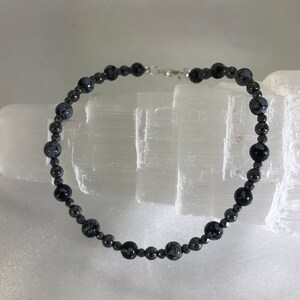 Snowflake Obsidian Hematite Bracelet: Calming, Grounding, Purifying Intentions image 14