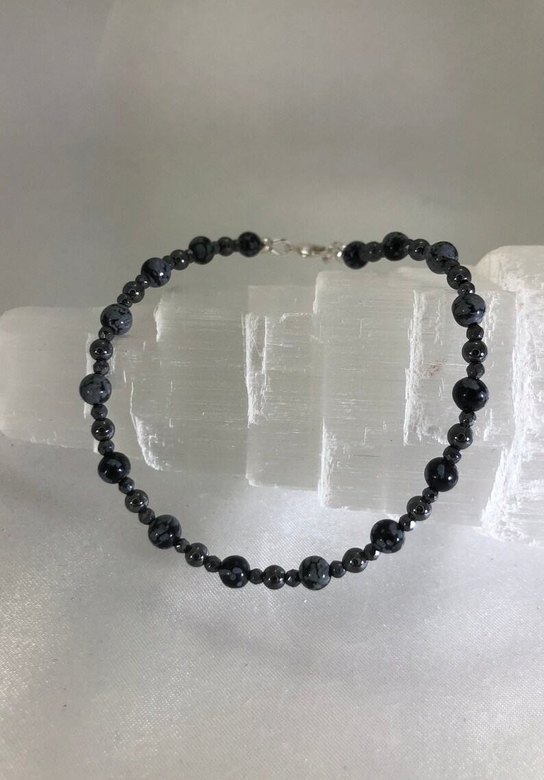 Snowflake Obsidian Hematite Bracelet: Calming, Grounding, Purifying Intentions image 14