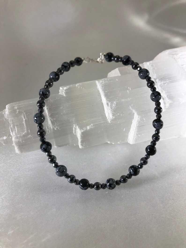 Snowflake Obsidian Hematite Bracelet: Calming, Grounding, Purifying Intentions image 18