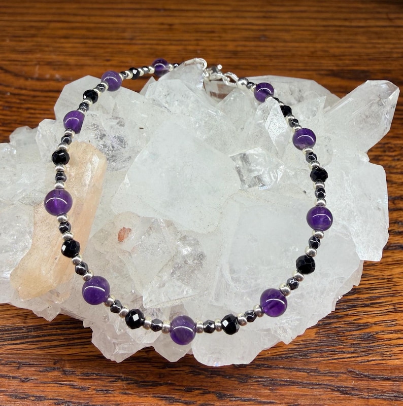 Minimalist Empath Protection: Amethyst, Black Tourmaline and Hematite Healing Intention Bracelet - Reiki Charged - Keep Negativity Away image 2