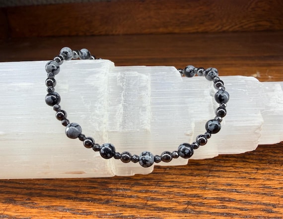 Snowflake Obsidian Hematite Bracelet: Calming, Grounding, Purifying Intentions