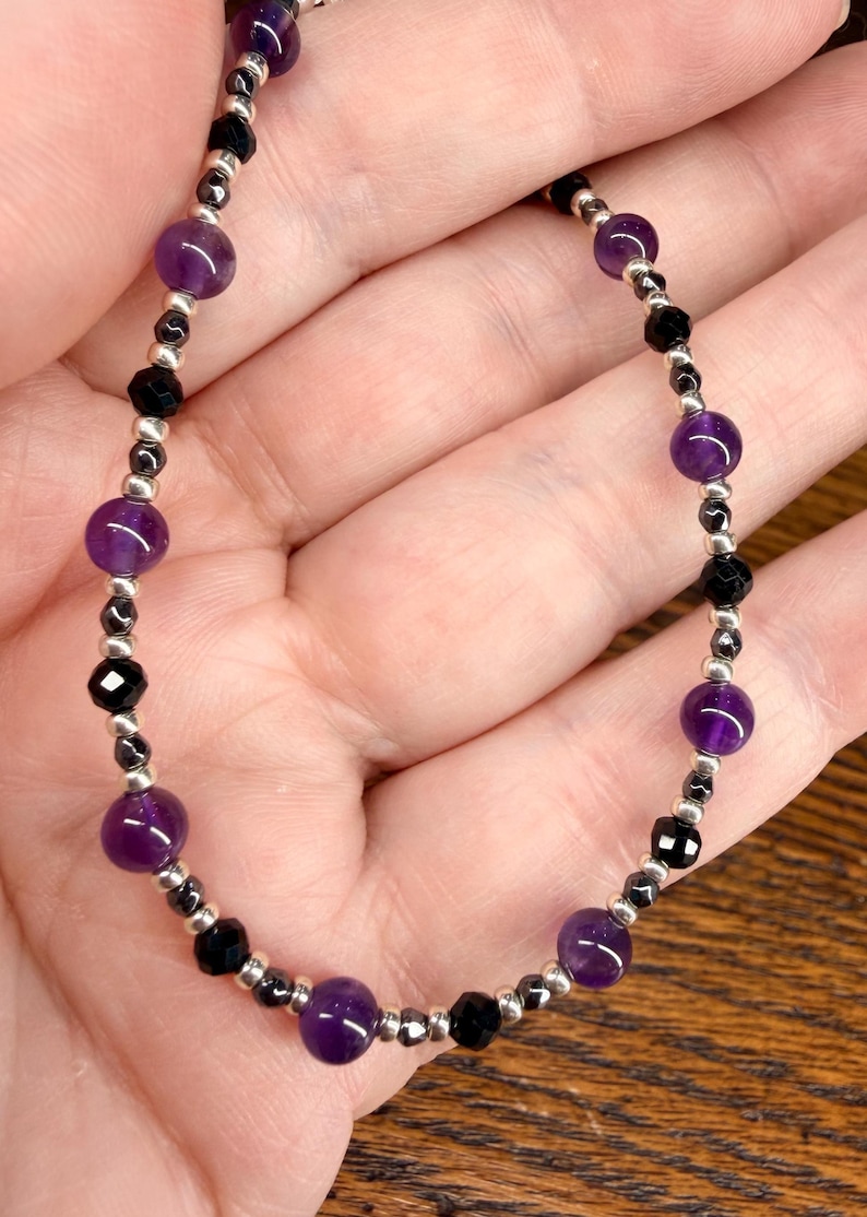 Minimalist Empath Protection: Amethyst, Black Tourmaline and Hematite Healing Intention Bracelet - Reiki Charged - Keep Negativity Away image 3