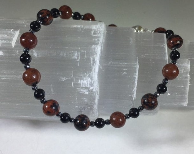 Featured listing image: Empath Protection: Mahogany Obsidian, Black Tourmaline & Hematite Healing Intention Bracelet - Reiki Charged- Protects from Energy of Others