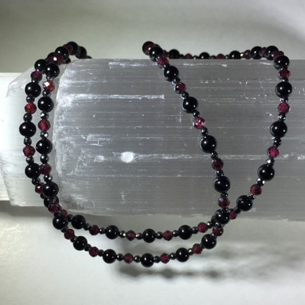 Energy Shielding Aura Protection - Reiki Charged- Onyx, Garnet & Hematite Healing Intention Necklace- Grounds, Strengthens and Energizes