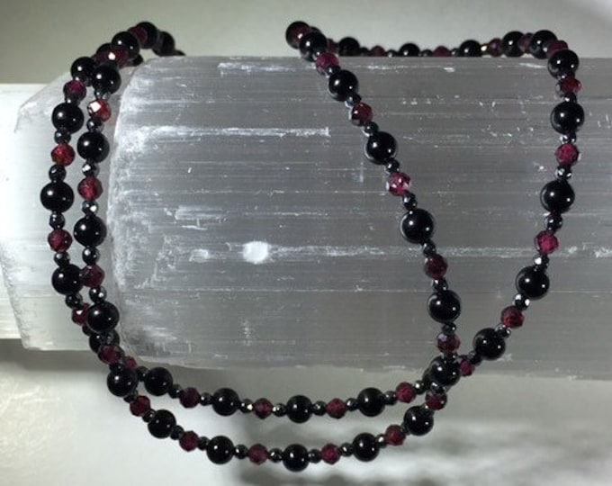 Featured listing image: Energy Shielding Aura Protection - Reiki Charged- Onyx, Garnet & Hematite Healing Intention Necklace- Grounds, Strengthens and Energizes