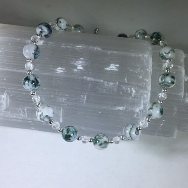 Deepen Meditation and Prayer: Tree Agate & Quartz Healing Intention Bracelet - Reiki Charged - Calming, Grounding, Aura Stabilizing