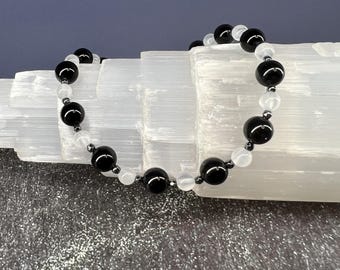 Holy Grail of Protection: Black Tourmaline, Selenite & Hematite Healing Intention Bracelet - Reiki Charged - Blocks, Deflects and Purifies