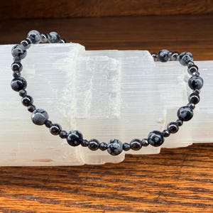 Snowflake Obsidian Hematite Bracelet: Calming, Grounding, Purifying Intentions image 7