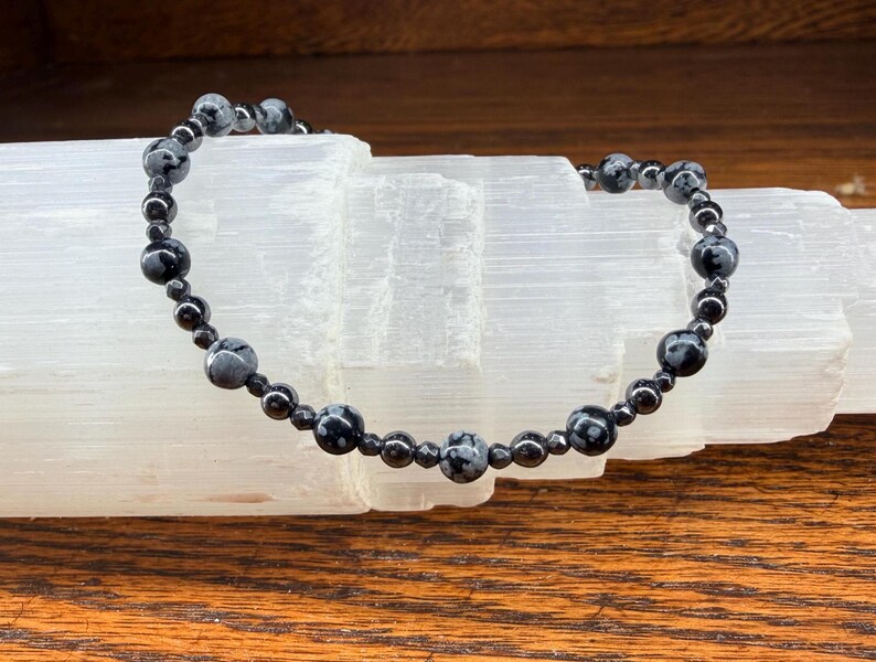 Snowflake Obsidian Hematite Bracelet: Calming, Grounding, Purifying Intentions image 7