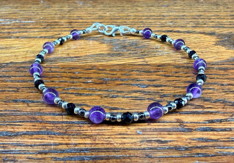 Minimalist Empath Protection: Amethyst, Black Tourmaline and Hematite Healing Intention Bracelet - Reiki Charged - Keep Negativity Away image 4
