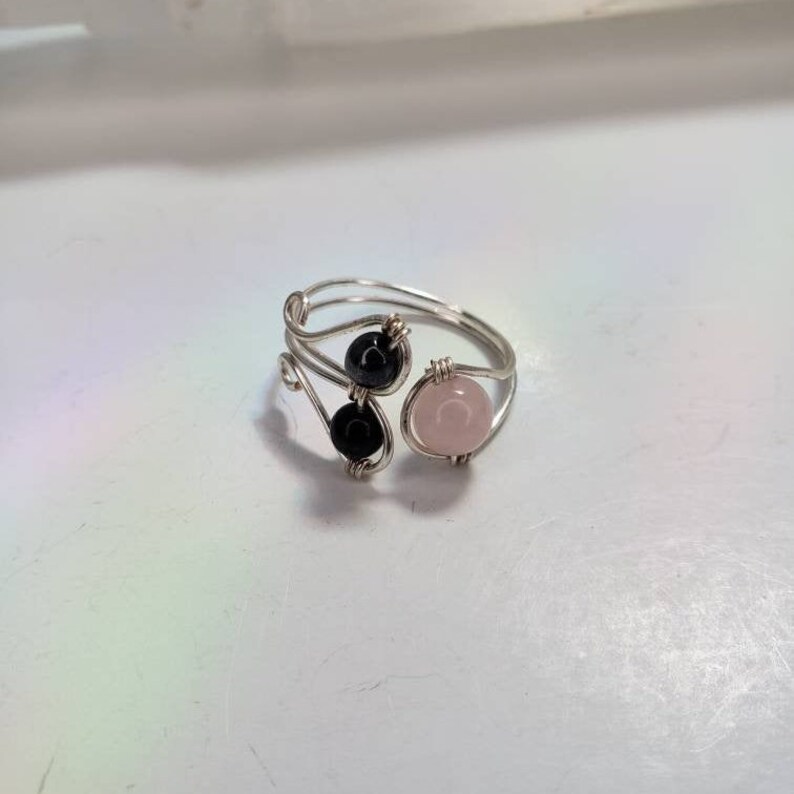 Empath Protection Ring Adjustable: Rose Quartz Hematite image 1