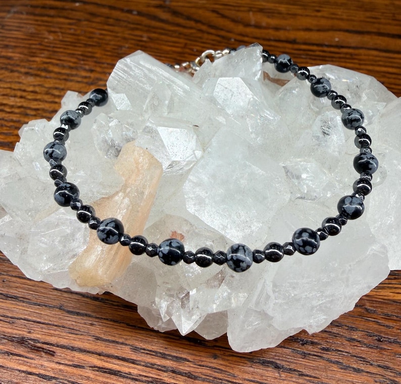 Snowflake Obsidian Hematite Bracelet: Calming, Grounding, Purifying Intentions image 2