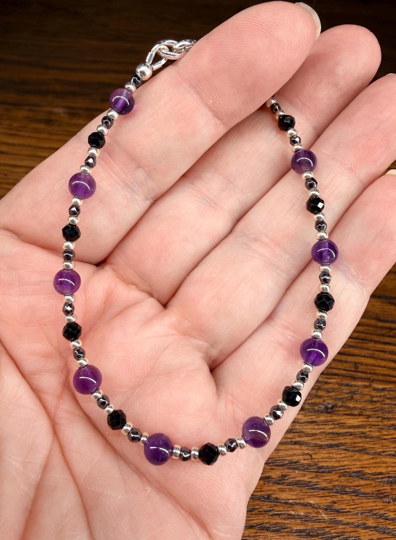 Minimalist Empath Protection: Amethyst, Black Tourmaline and Hematite Healing Intention Bracelet - Reiki Charged - Keep Negativity Away image 8