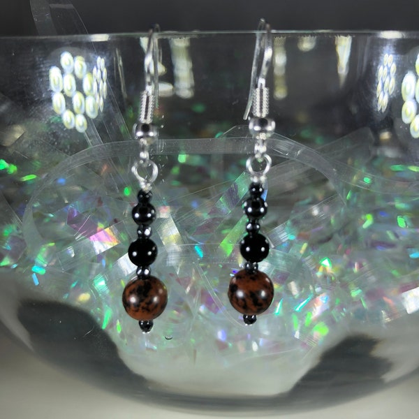 Empath Protection: Mahogany Obsidian, Black Tourmaline & Hematite Healing Intention Earrings - Reiki Charged - Protects From Energy Drain