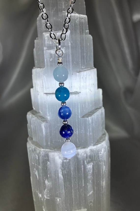 Find Your Voice - Throat Chakra Necklace - Reiki Charged - Aquamarine, Apatite, Kyanite, Lapis Lazuli & Blue Lace Agate - Communication