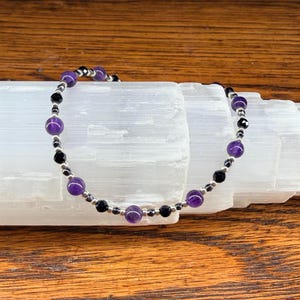 Minimalist Empath Protection: Amethyst, Black Tourmaline and Hematite Healing Intention Bracelet - Reiki Charged - Keep Negativity Away image 6