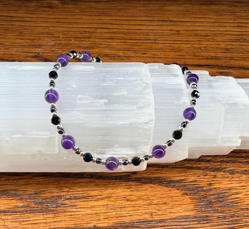 Minimalist Empath Protection: Amethyst, Black Tourmaline and Hematite Healing Intention Bracelet - Reiki Charged - Keep Negativity Away image 6