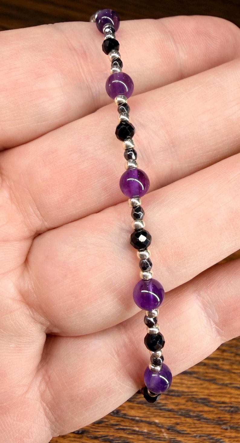 Minimalist Empath Protection: Amethyst, Black Tourmaline and Hematite Healing Intention Bracelet - Reiki Charged - Keep Negativity Away image 5