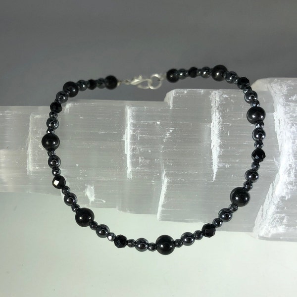 Shungite EMF & Aura Protection Anklet: with Black Tourmaline and Hematite -  Reiki Charged - Shields Aura from Negativity, Brings Calm