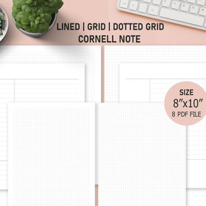 Printable Cornell Notes Paper, Lined Paper, Dotted Grid Paper, Grid Paper, Instant Download Note Taking Template For Student, PDF Printable