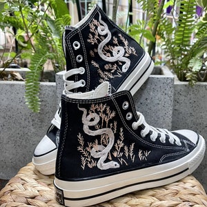 Custom Embroidered Converse High Tops Chuck Taylor 1970s/ Embroidered Snake Converse/ Custom Converse Chuck Taylor Embroidered Snake image 1